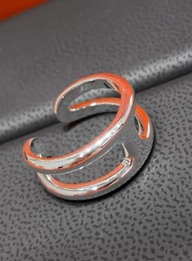 h家素银工字h字母戒指925纯银