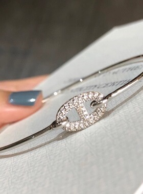 银镀18K金情侣H家钻石猪鼻子手镯