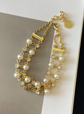 D迪家珍珠拼钻石小众手链吊坠