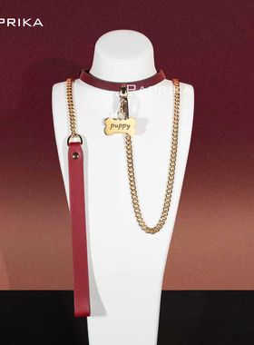 Puppy高端皮质铃铛choker项圈女m红色颈链颈带脖圈K9定制刻字套装