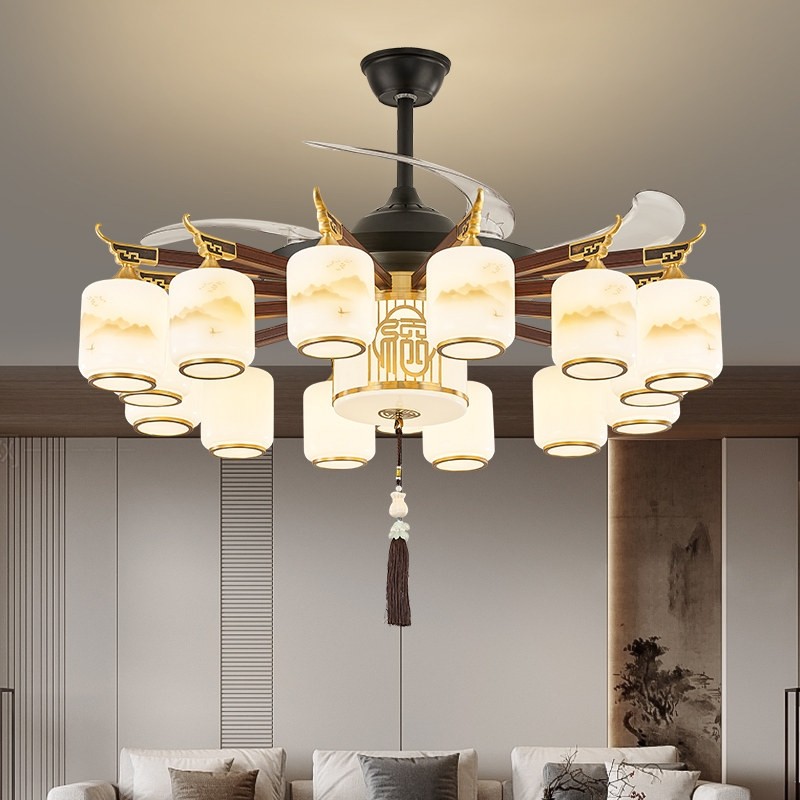 新中式客厅实木风扇灯别墅卧室餐年新款吊灯厅吊扇灯家用大气2025,淘宝优惠券,粉丝福利购,淘宝优惠卷
