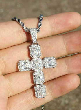 Hip-hop Luxury Cross Pendant Necklace Copper Set Unisex