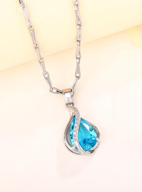 Necklace Aqua Heart Drop Pendant Elegant Pear Shaped