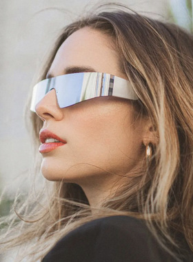 日系moleubak无框太阳镜未来感新款女士朋克运动太阳眼镜连体