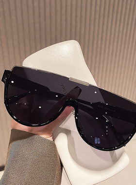 日系moleubak时尚大框连体镜片太阳镜女大脸显瘦茶色街拍面罩