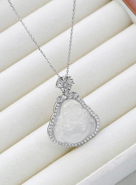 日系cherry kitty弥勒佛公项链女镶钻高级感新款锁骨链轻奢小众