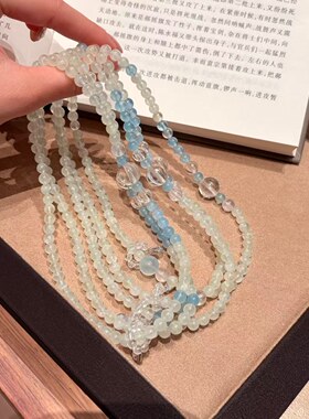 【 青澜海汐】清新百搭小众海蓝宝葡萄石双圈手串清新百搭时尚