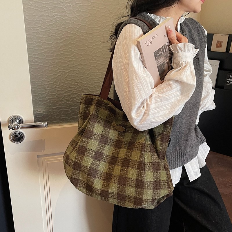 复古格子毛呢托特包女大容量2025冬季新款时尚百搭上班通勤单肩包,淘宝优惠券,粉丝福利购,淘宝优惠卷