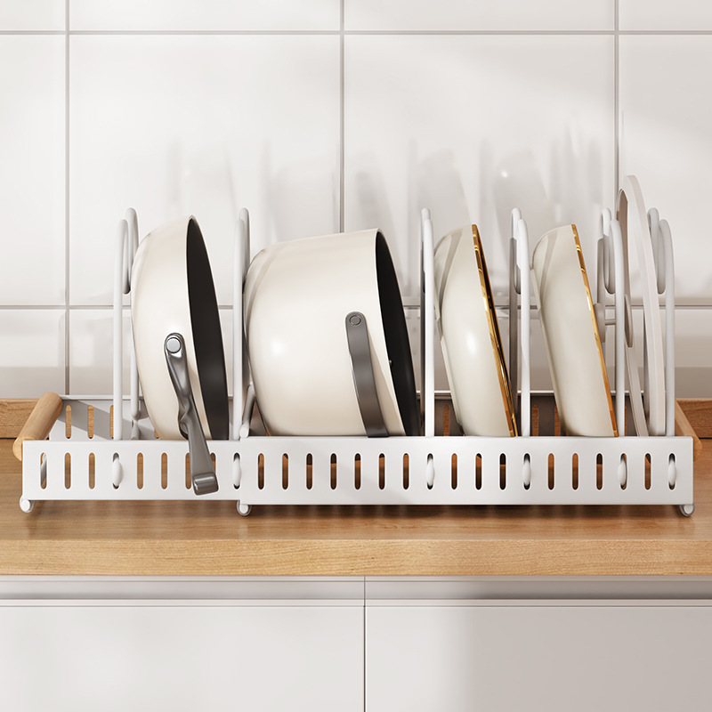 帅仕可调节锅具收纳架厨房锅架置物架橱柜内台面碗碟架家用锅秦之 - 图1