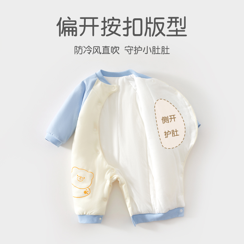 新生婴儿衣服秋冬夹棉连体衣初生儿冬季加厚保暖0到3个月宝宝冬装 - 图1