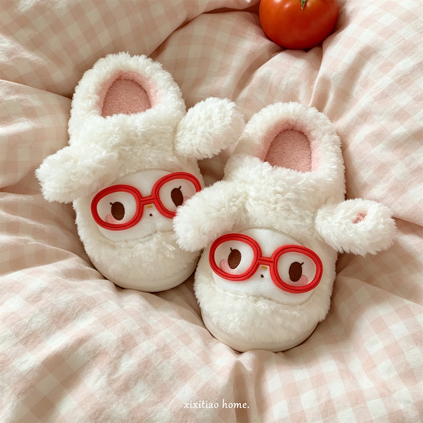 Girly Heart Glasses Rabbit Cotton Slippers for Schoolgirls