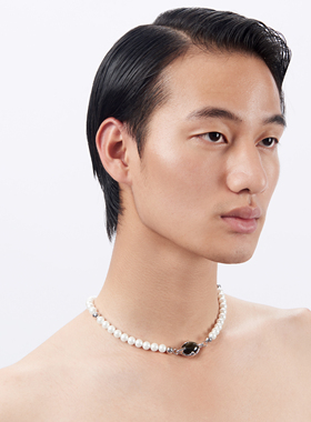小众中性镶嵌金曜石珍珠项链