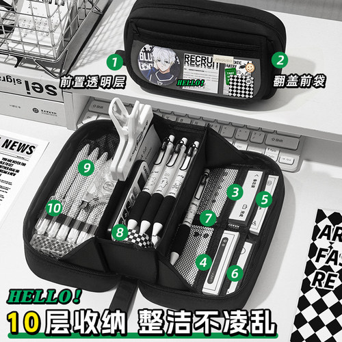 2025新款耐脏大容量火山笔袋男孩款初中男生文具盒高中铅笔盒男孩一年级小学生开学必备高颜值ins风简约黑色8 - 图0