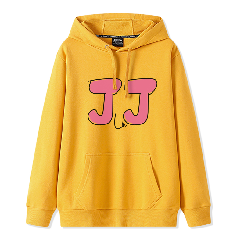 JJ20林俊杰手绘字母印花卫衣男女宽松休闲演唱会应援连帽加绒外套 - 图1
