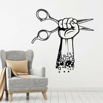 Vinyl Wall Decal Hand Scissors Hair Beauty Salon Barber Tool