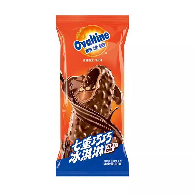 Ovaltine ice cream sevenfold golden barley malt cocoa flavor cold drink black and white chocolate cool crispy stick ice cream