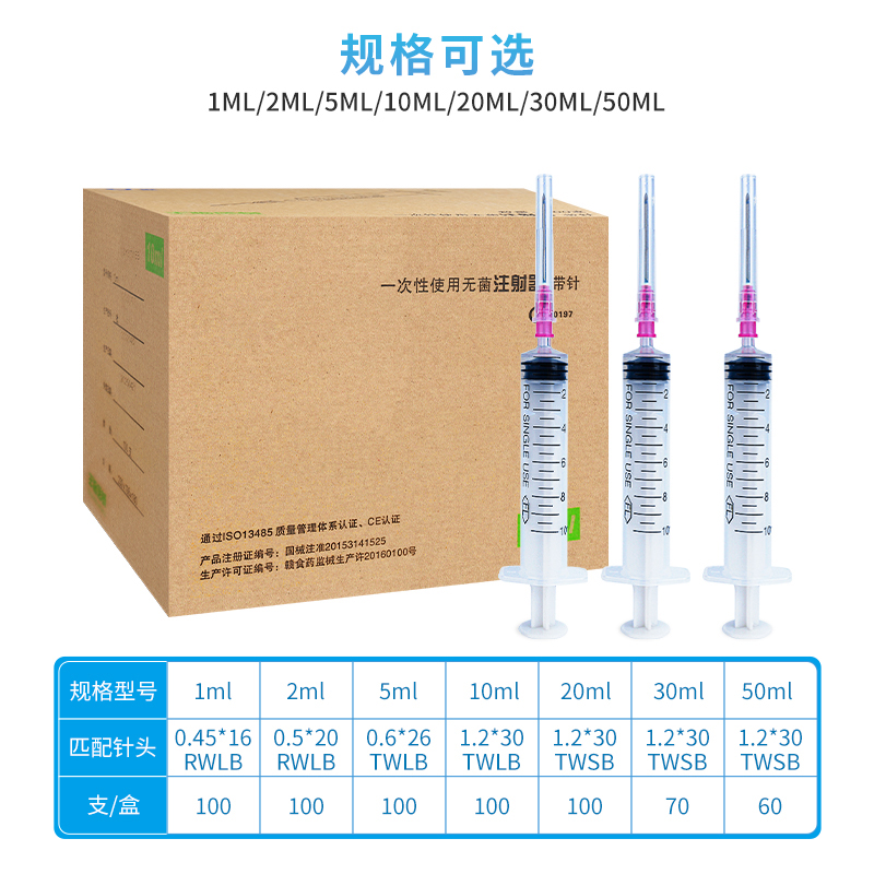 医用一次性无菌注射器带针头1ml/2/5/10/20/30/50毫升打针筒针管 - 图0