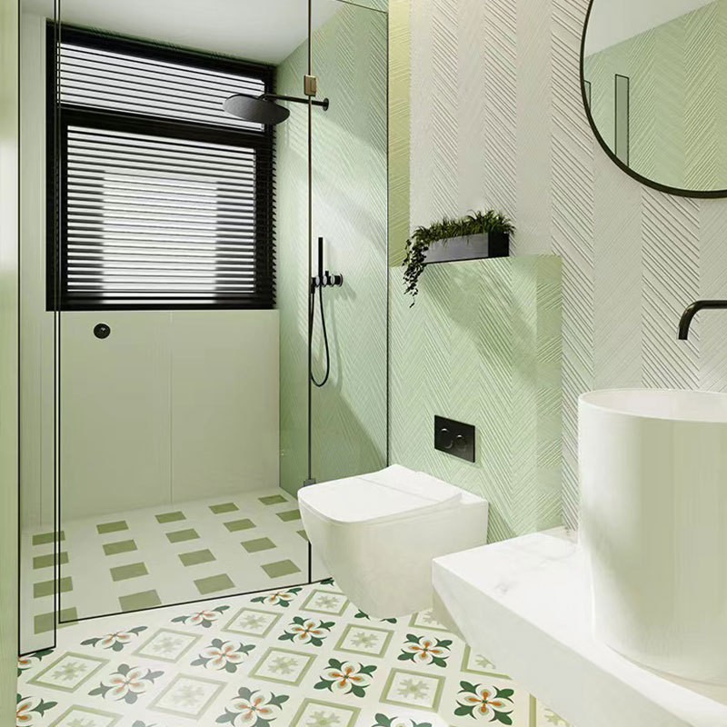 牛油果绿卫生间瓷砖300x600奶油风厨房浴室蜂窝鱼骨白色地砖墙砖 - 图0