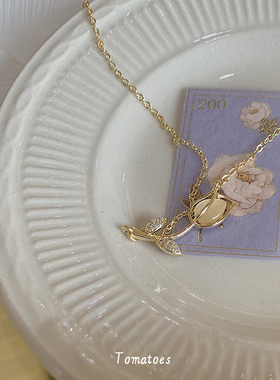 轻奢精致猫眼石郁金香项链