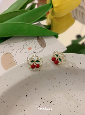甜美可爱花朵珍珠樱桃耳钉