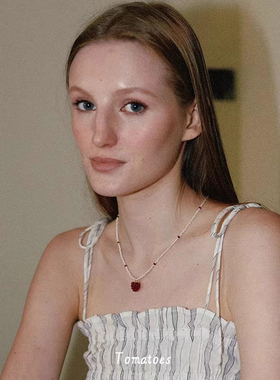 「全店买三赠一」 奶油莓果红色吊坠串珠项链小众设计草莓锁骨链