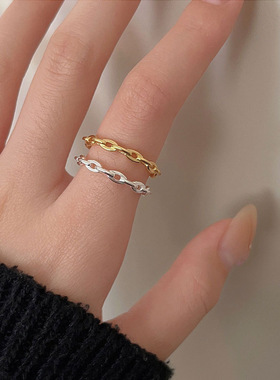 嘉兴银家s925纯银日系精致锁链戒指个性小红书设计感INS戒指指环