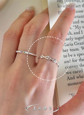 嘉兴银家s925纯银简约气质镂空猪鼻子戒指女ins风可叠戴开口指环