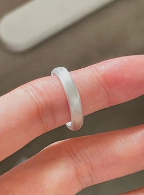 嘉兴银家S925纯银时尚拉丝质感简约开口素圈戒指韩版基础款指环