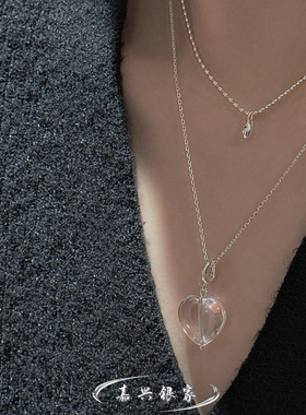 嘉兴银家s925纯银小众设计白水晶心形吊坠女韩式复古简约爱心项坠