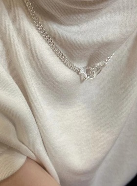 嘉兴银家s925纯银古巴双环手链项链小众设计时尚重工坦克锁骨链