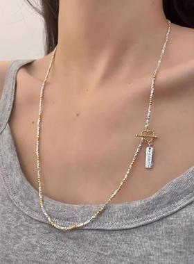 嘉兴银家s925纯银金银撞色碎银项链韩版ins精致轻奢小众简约项链
