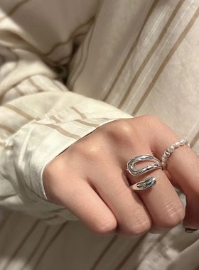 嘉兴银家S925纯银U型戒指韩国韩版时尚小众设计韩式风指环