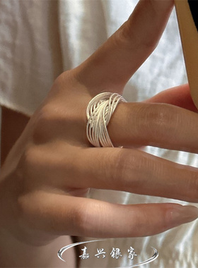 嘉兴银家s925纯银小众高级缠绕线条戒指韩式ins简约精致质感指环