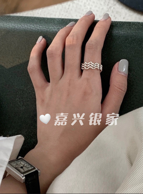 嘉兴银家s925纯银三层波浪戒指韩国ins博主款个性小众精致食指戒
