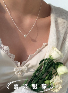 嘉兴银家s925纯银闪亮光泽感银珠项链百搭气质高级感颈链锁骨链