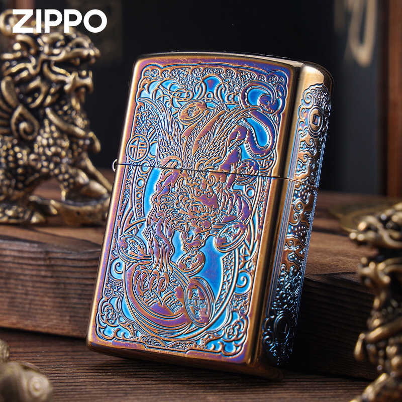 zippo打火机正品 熏金烧蓝招财貔貅芝宝官方防风煤油送男朋友礼物 - 图3