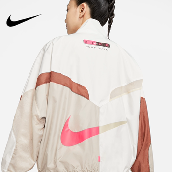Nike women's new loose spliced ​​​​ zipper cardigan stand collar sports woven jacket DX6288-121