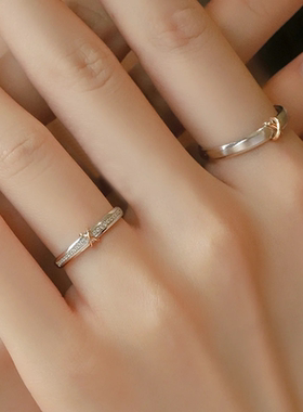 S999纯银永恒心结情侣戒指男女对戒简约开口可调节闭口定制刻字