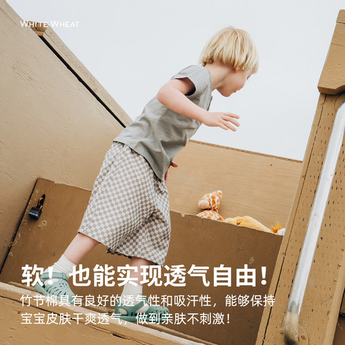 whitewheat2025夏季新款套装儿童男女童短袖棋盘格百搭桑蚕丝T恤 - 图2