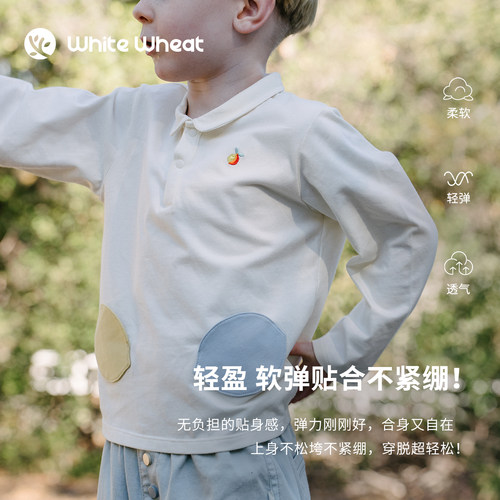 whitewheat儿童26春季新款长袖T恤男女童纯棉上衣宝宝衬衫polo衫 - 图0