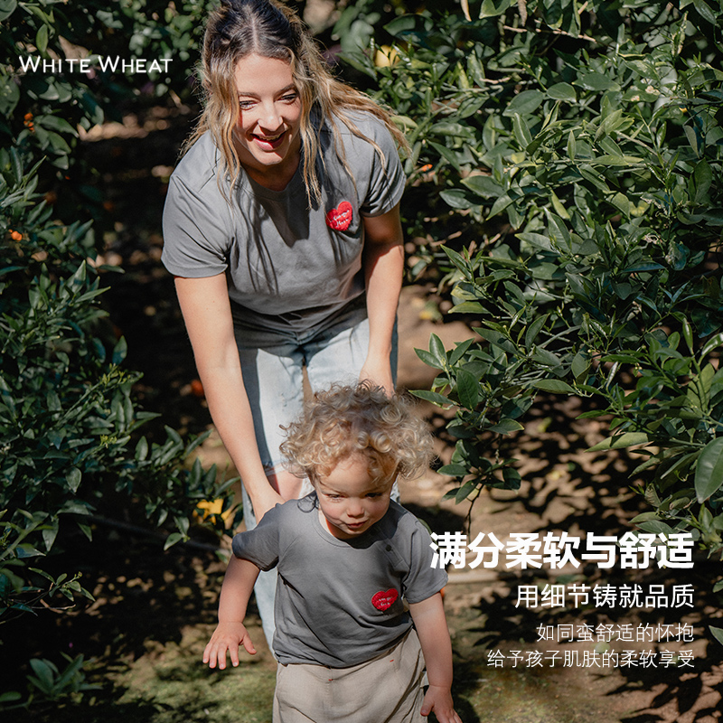 whitewheat儿童2024夏季新款纯棉母子印花短袖t恤宝宝亲子装母女-图2