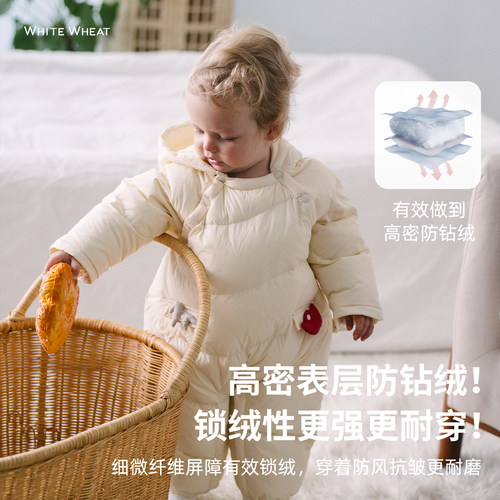 【新年限定】whitewheat儿童25冬季新款男童女宝三防羽绒连体衣厚 - 图0