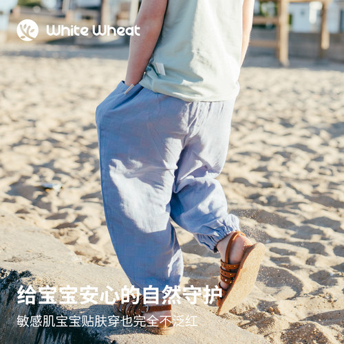 whitewheat儿童26夏季新款裤子男童刺绣长裤女宝抑菌防蚊裤束脚裤 - 图2
