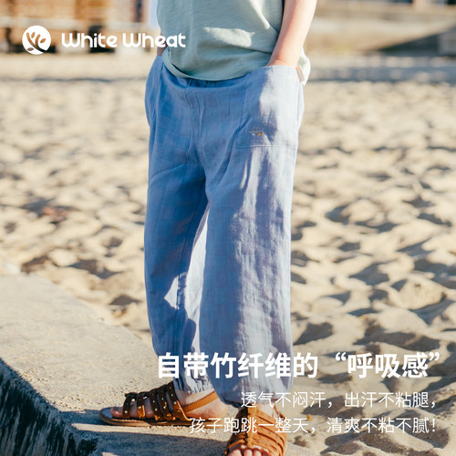 whitewheat儿童26夏季新款裤子男童刺绣长裤女宝抑菌防蚊裤束脚裤 - 图0