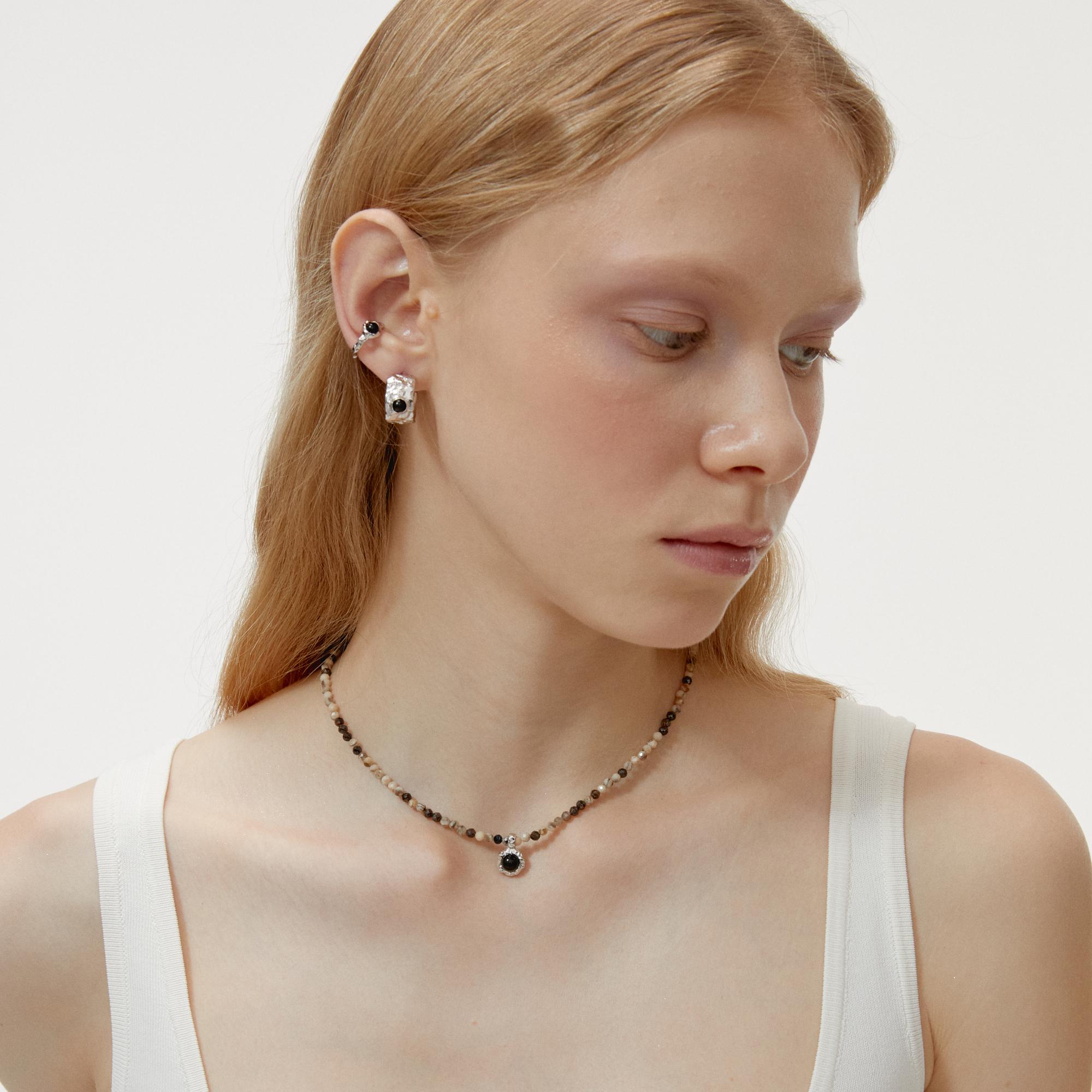 sweet wine 黑玛瑙简约金属感耳圈女高级感轻奢大气耳环小众设计 - 图1