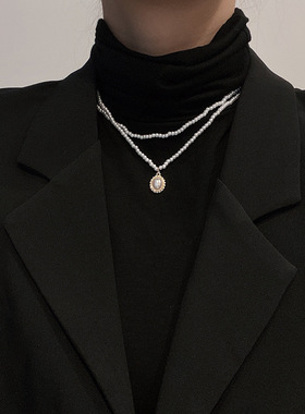 法式珍珠项链女复古蝴蝶结吊坠小众流苏锁骨链轻奢高级珍珠链饰品