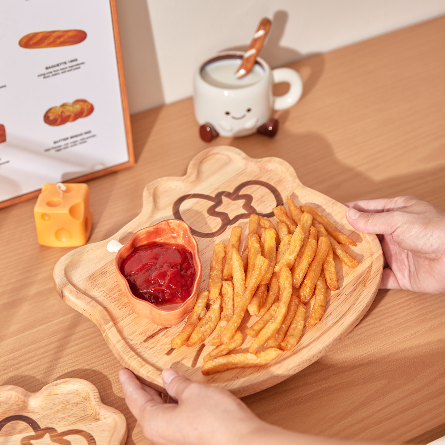 日式卡通猫咪木质托盘零食点心盘面包盘儿童餐盘可爱实木甜品盘子,淘宝优惠券,粉丝福利购,淘宝优惠卷