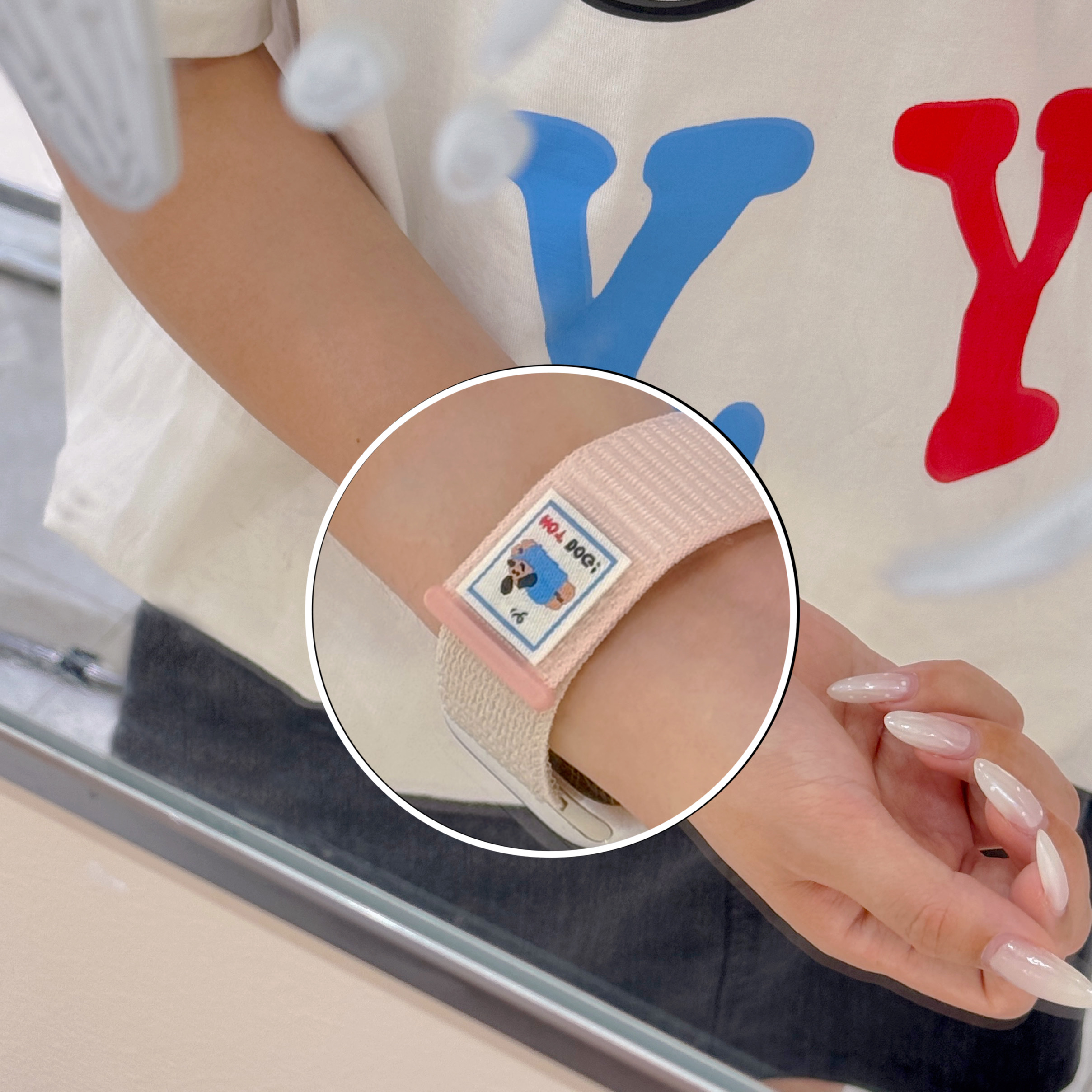 适用apple watch s11表带苹果手表表带新款秋季尼龙编织运动魔术贴回环iwatch s10/9/8/6代腕带可爱小狗女46m - 图1