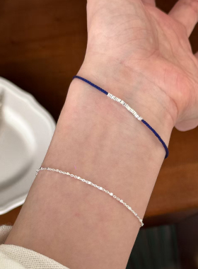 S925纯银碎银子手绳手链女简约手工编织抽拉可调节叠戴百搭小红绳