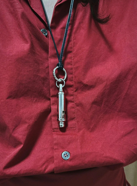 银色口哨皮绳长款可调毛衣链